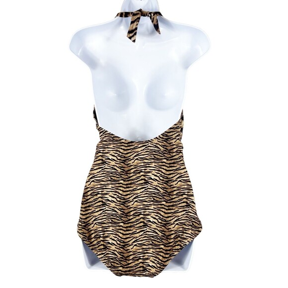 Michael Michael Kors Size 12 Animal Print Halter Ruched One Piece Swimsuit Logo - Picture 3 of 10